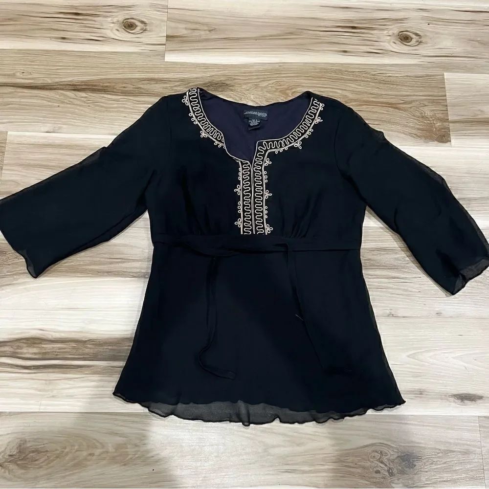 Johnathan Martian Studios Black and Gold Embroidered Top Women’s Large